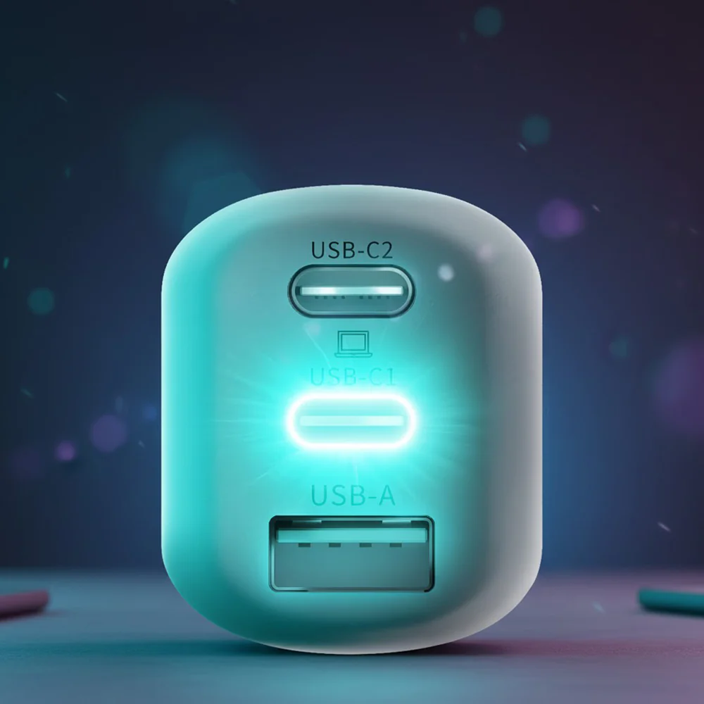 3MK HyperCharger Wall Charger, 65W, 5A, 1 x USB-A - 2 x USB-C, White - Image 9