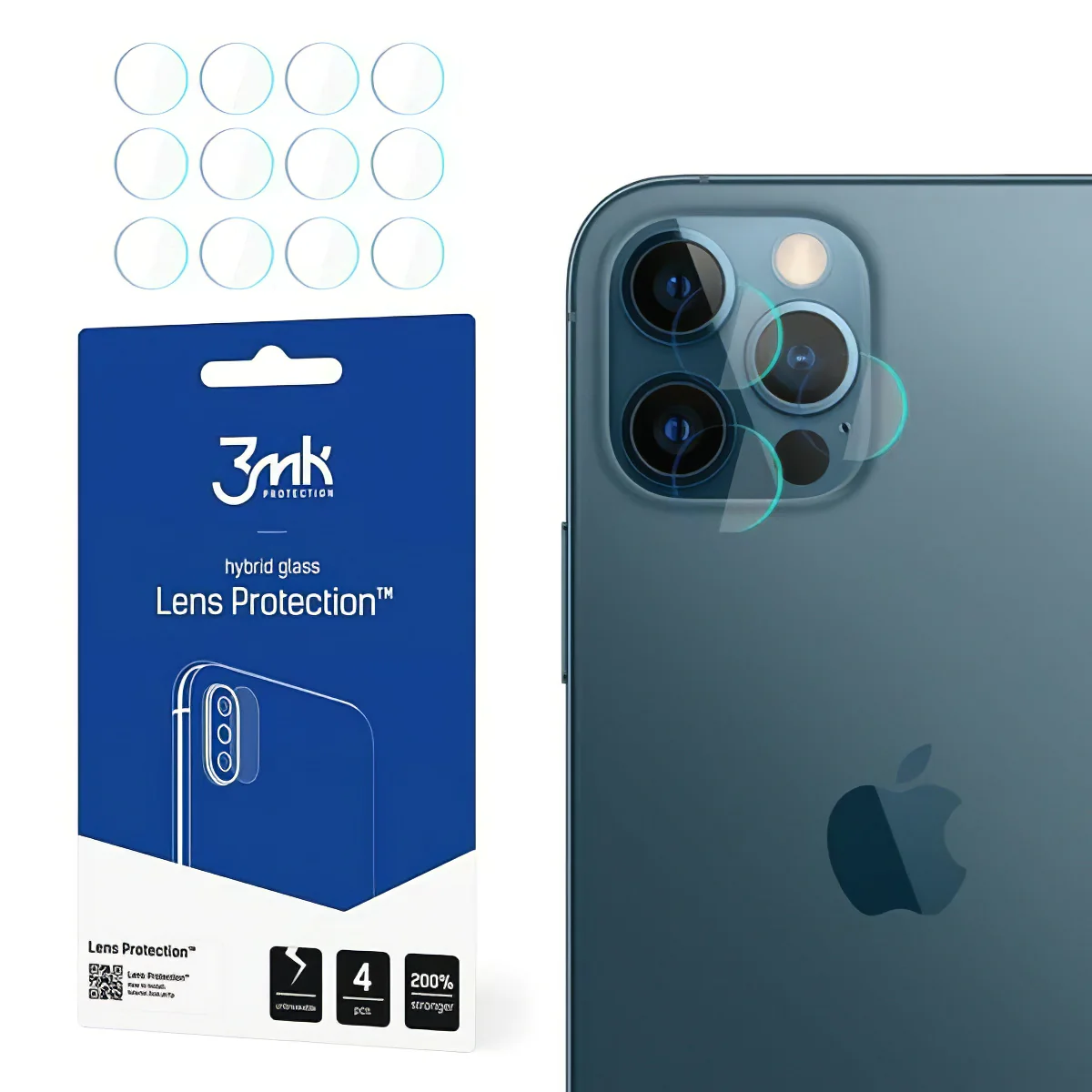 3MK Protection Rear Camera Protective Film for Apple iPhone 12 Pro, Flexible Glass, Set of 4 Pieces, Transparent