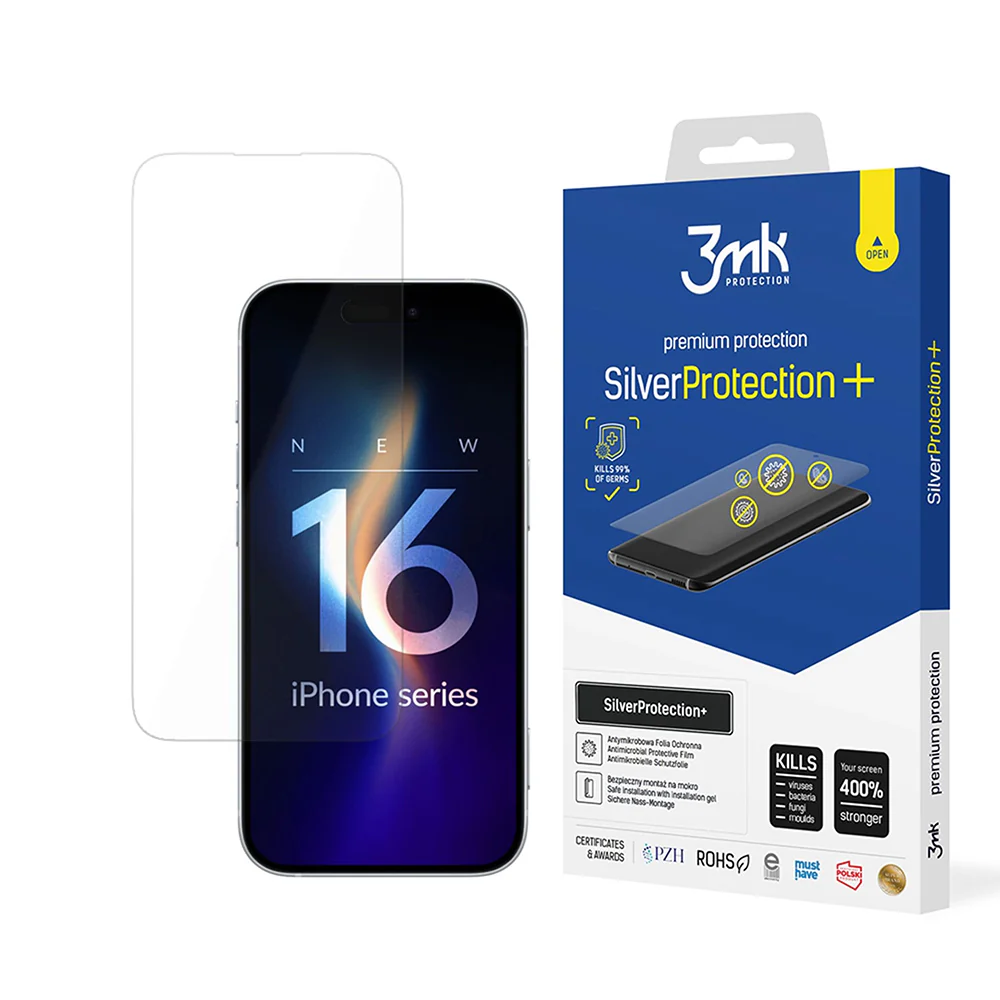3MK Silver Protect+ Screen Protector for Apple iPhone 16, Plastic