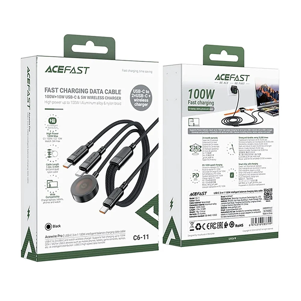 Acefast 4in1 Wireless Charger for Apple Watch Series, USB-C, Black - Image 5