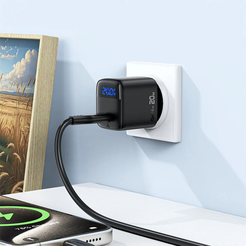 Acefast A113 USB-C Network Charger with Display, 20W, 3A, 1 x USB-C, Black - Image 5