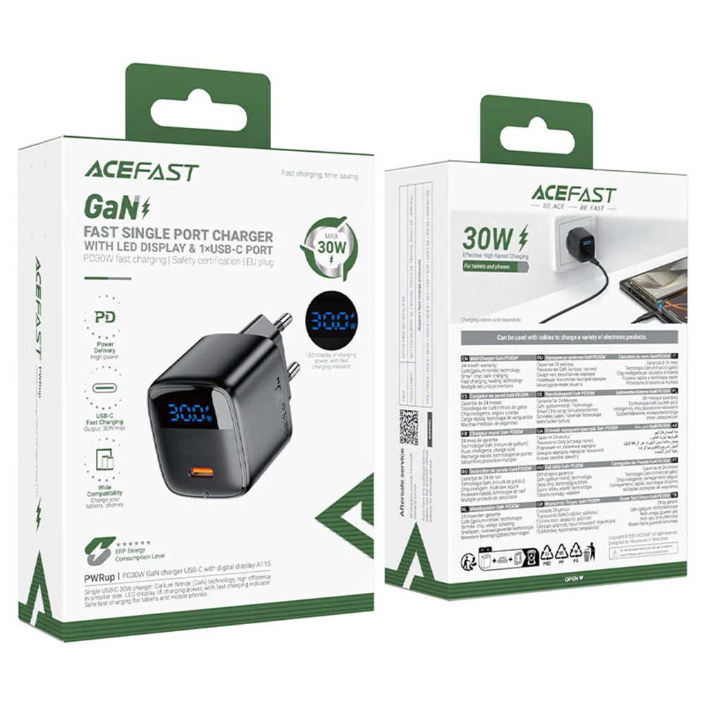 Acefast A113 USB-C Network Charger with Display, 20W, 3A, 1 x USB-C, Black - Image 7