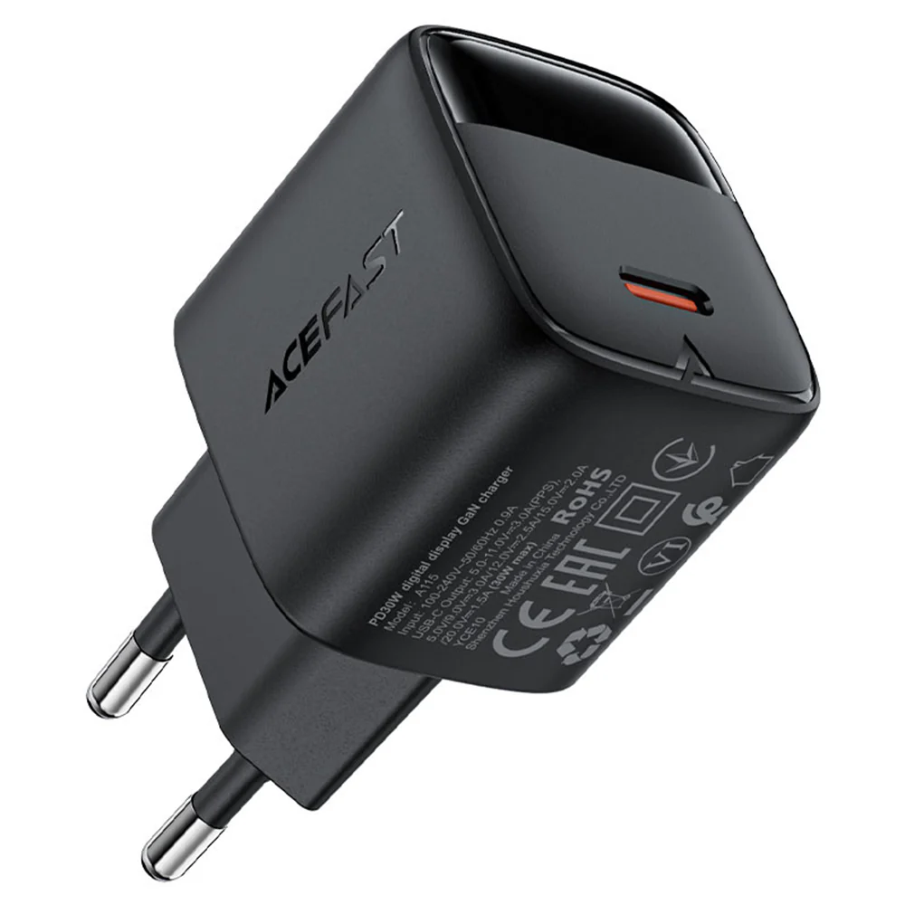 Acefast A115 Display Network Charger, 30W, 3A, 1 x USB-C, Black - Image 2
