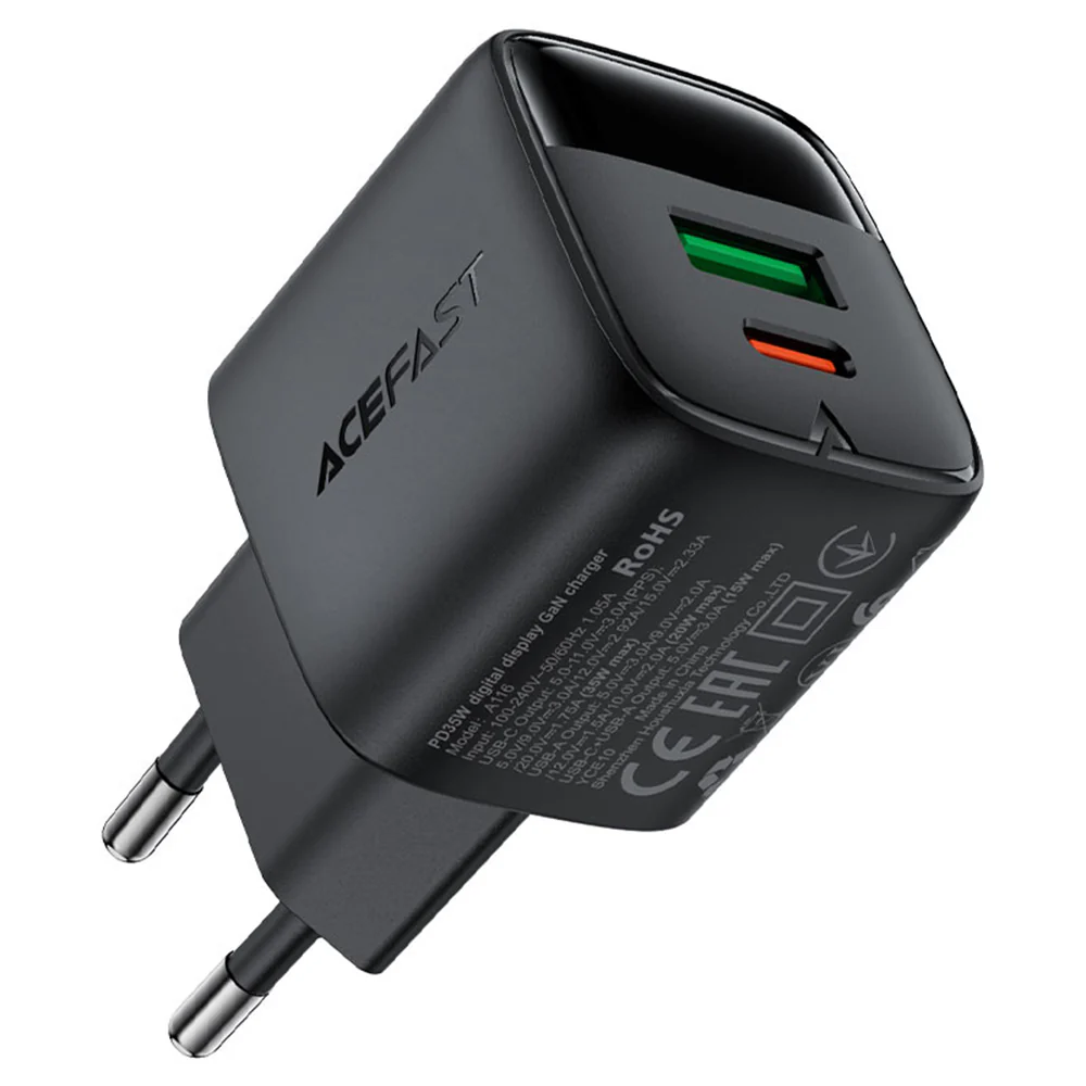 Acefast A116 Display Network Charger, 35W, 3A, 1 x USB-A - 1 x USB-C, Black - Image 4