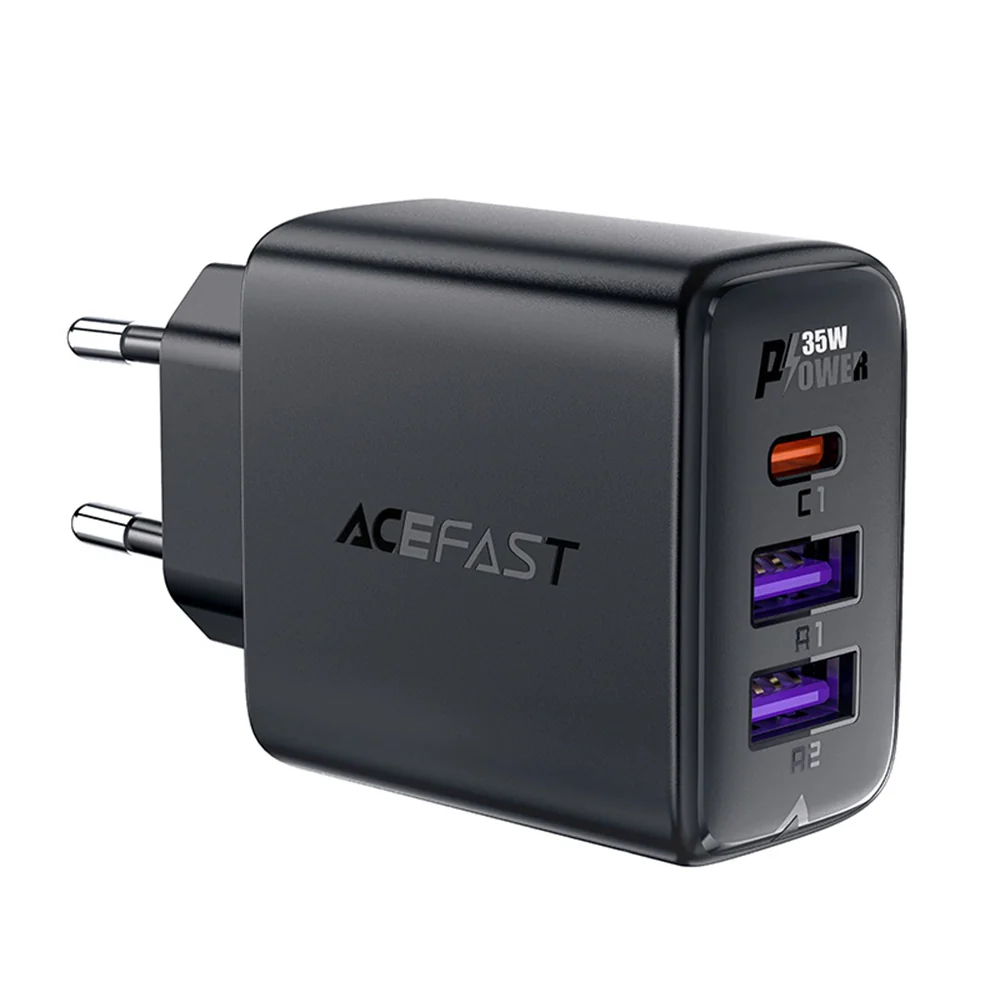Acefast A57 Network Charger, 35W, 3A, 2 x USB-A - 1 x USB-C, Black - Image 2