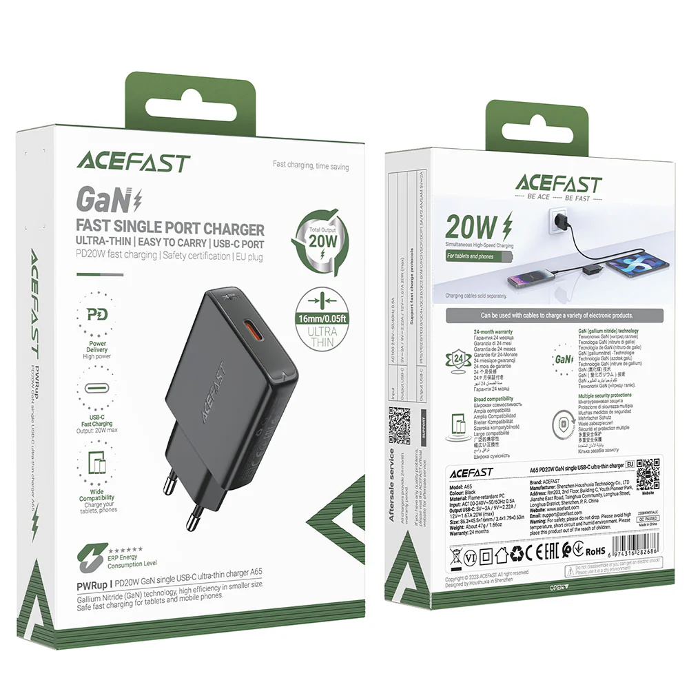 Acefast A65 Network Charger, 20W, 3A, 1 x USB-C, Black - Image 7