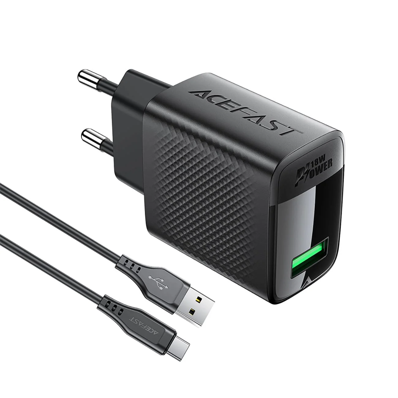Acefast A90 USB-C Network Charger, 18W, 3A, 1 x USB-A, Black - Image 2