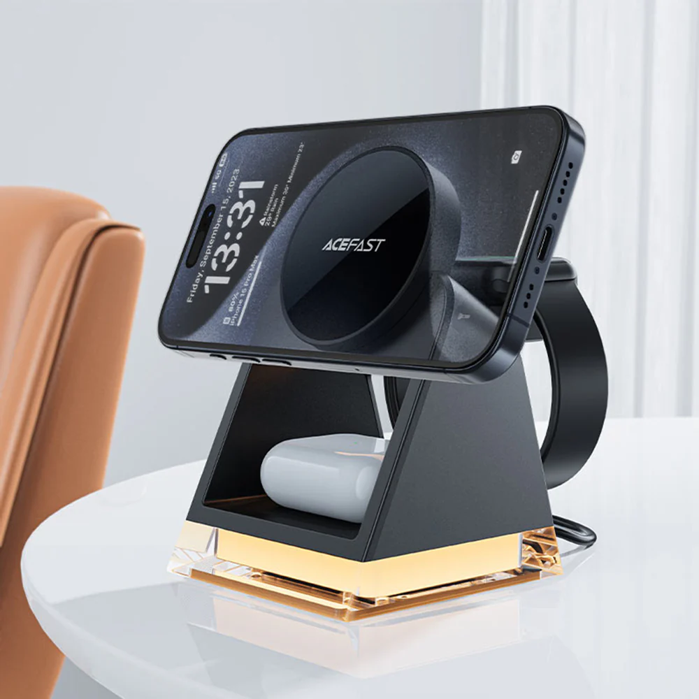 Acefast E17 3in1 Wireless Network Charger, 15W, 1.67A, Black - Image 3