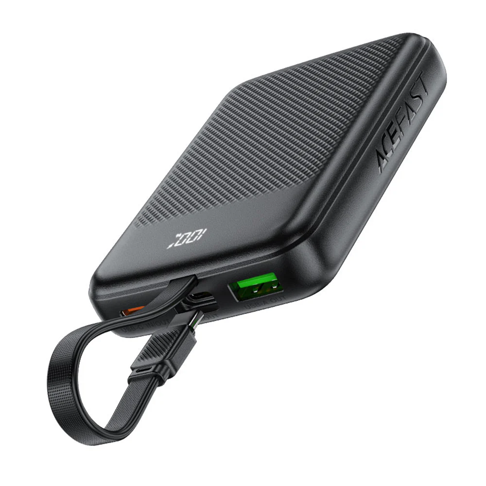 Acefast M13 External Battery, 10000mAh, 22.5W, QC + PD, 1 x USB-A - 2 x USB-C, Black - Image 2
