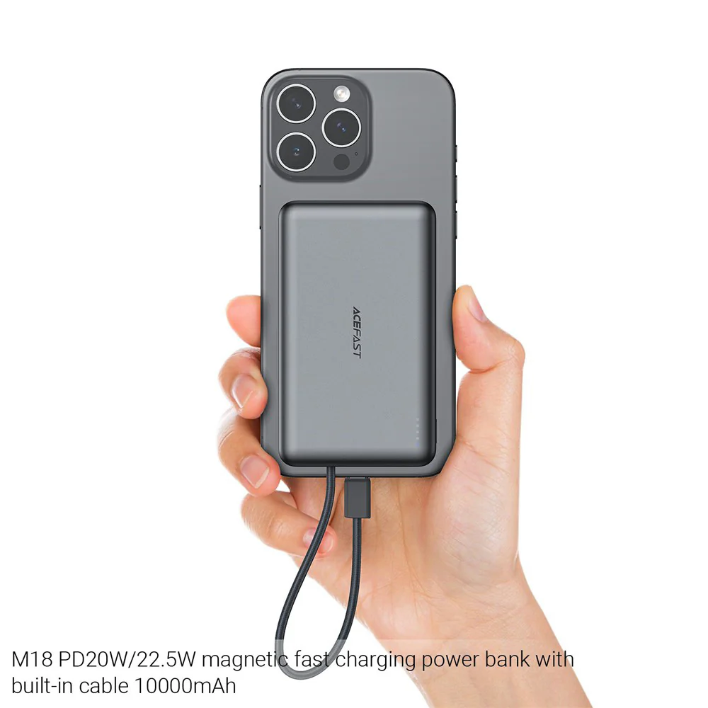 Acefast M18 Wireless External Battery, 10000mAh, 22.5W, PD + FQI, 1 x QI - 2 x USB-C, Black - Image 6