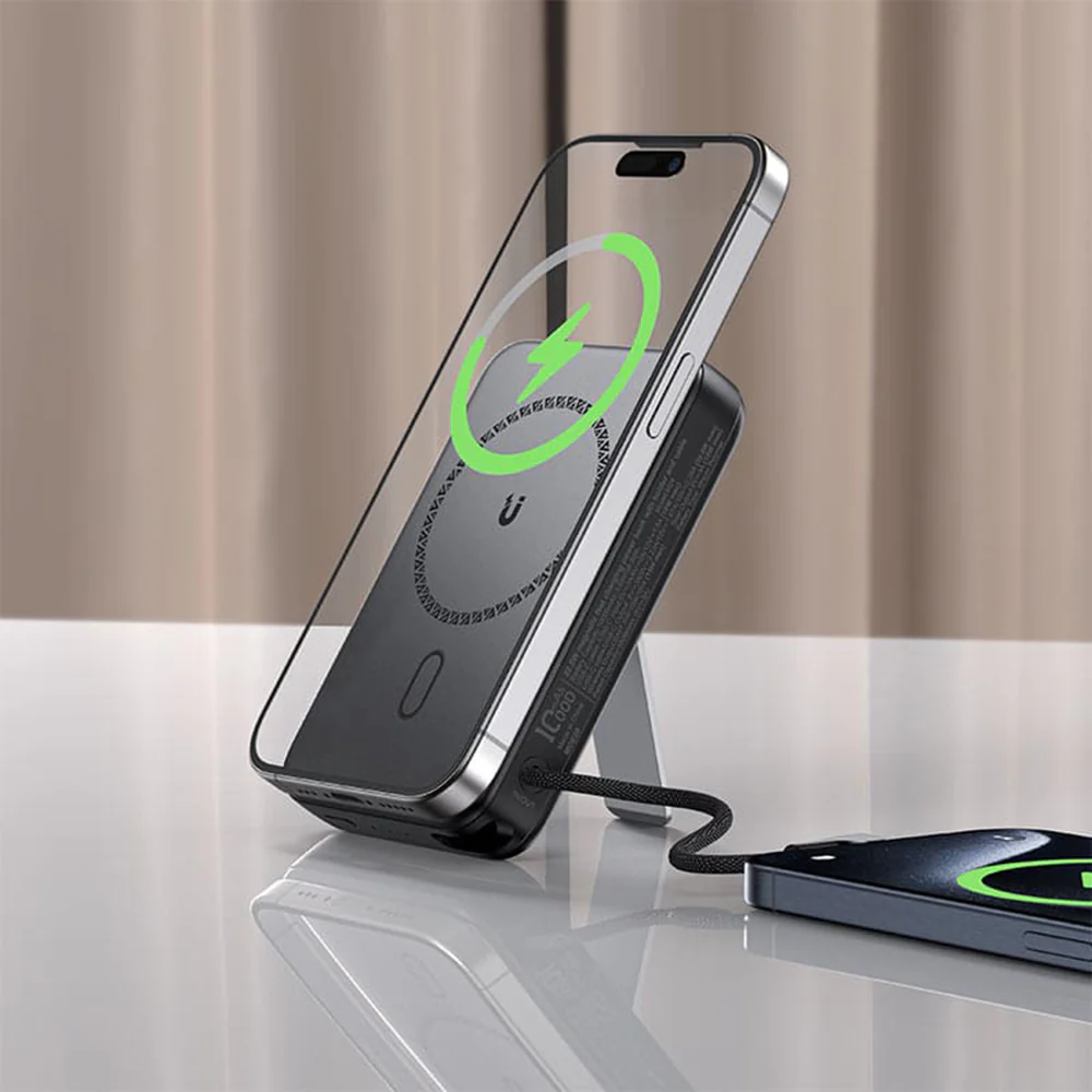 Acefast M24 Wireless External Battery, 10000mAh, 22.5W, PD + FQI, 1 x QI - 2 x USB-C, Gray - Image 5