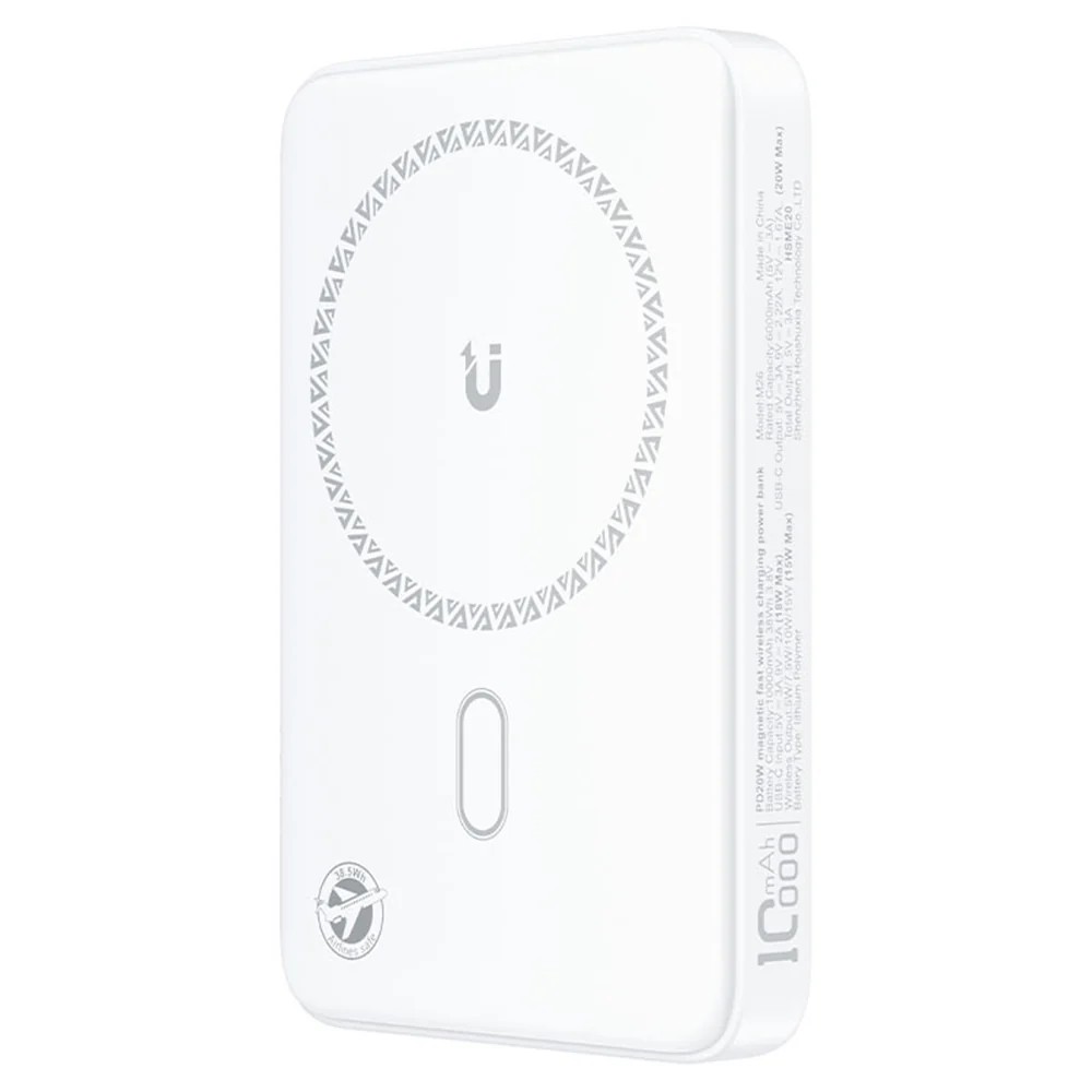 Acefast M26 Wireless External Battery, 10000mAh, 20W, PD + FQI, 1 x QI - 1 x USB-C, White - Image 2