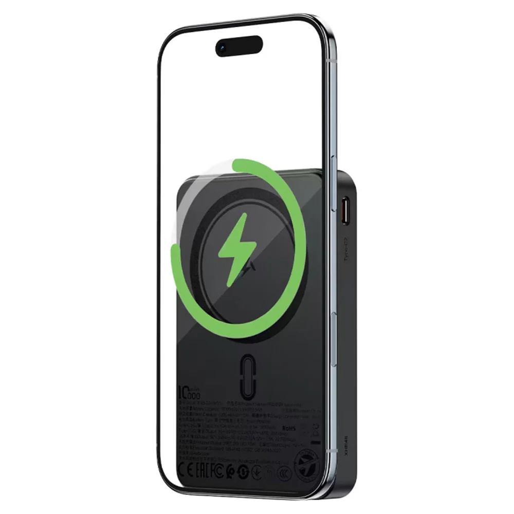 Acefast M31 Wireless External Battery, 10000mAh, 22.5W, QC + PD + FQI, 1 x QI - 1 x USB-A - 2 x USB-C, Black - Image 2