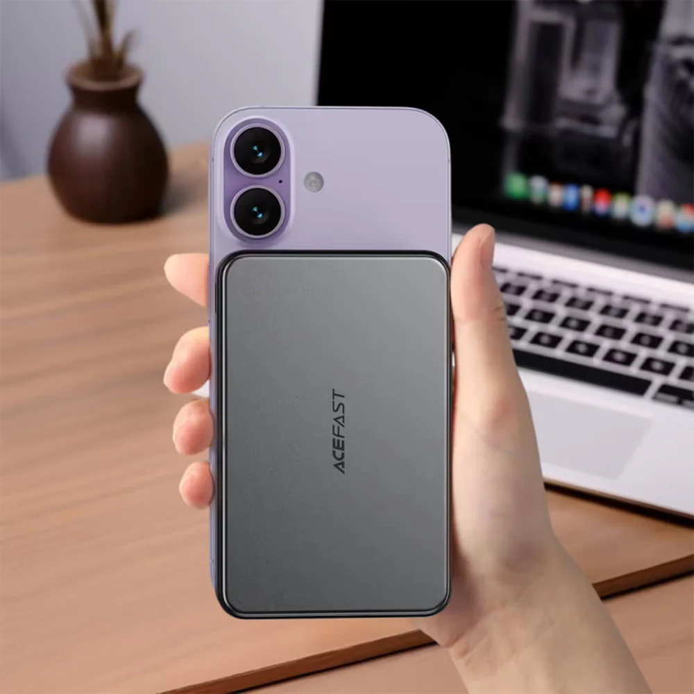 Acefast M31 Wireless External Battery, 10000mAh, 22.5W, QC + PD + FQI, 1 x QI - 1 x USB-A - 2 x USB-C, Black - Image 6