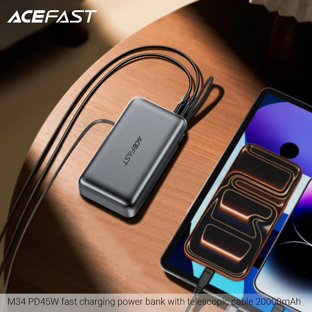 Acefast M34 External Battery, 20000mAh, 45W, QC + PD, 1 x USB-A - 2 x USB-C, Silver - Image 5