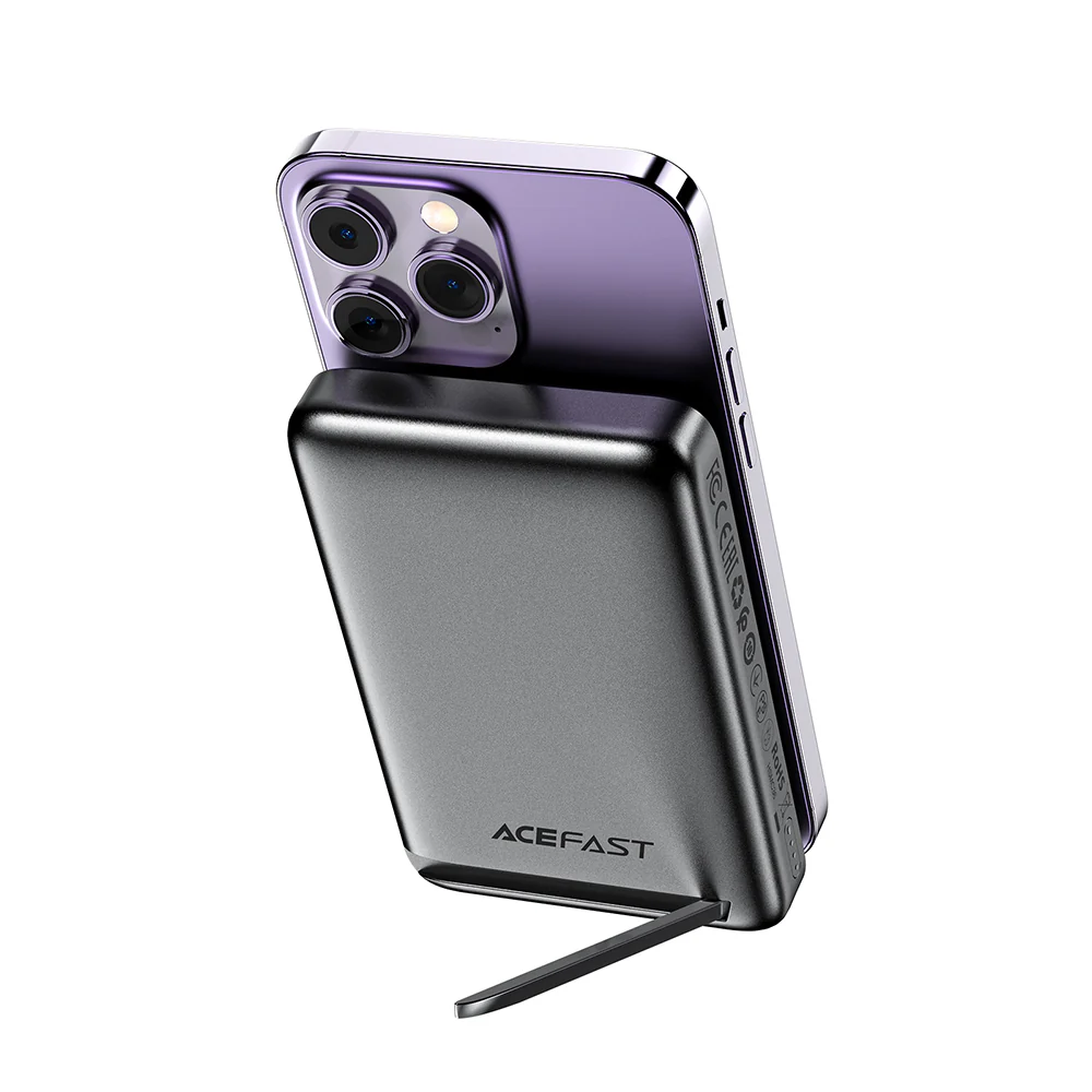 Acefast M6 Wireless External Battery, 10000mAh, 20W, PD + FQI, 1 x QI - 1 x USB-C, Black - Image 3