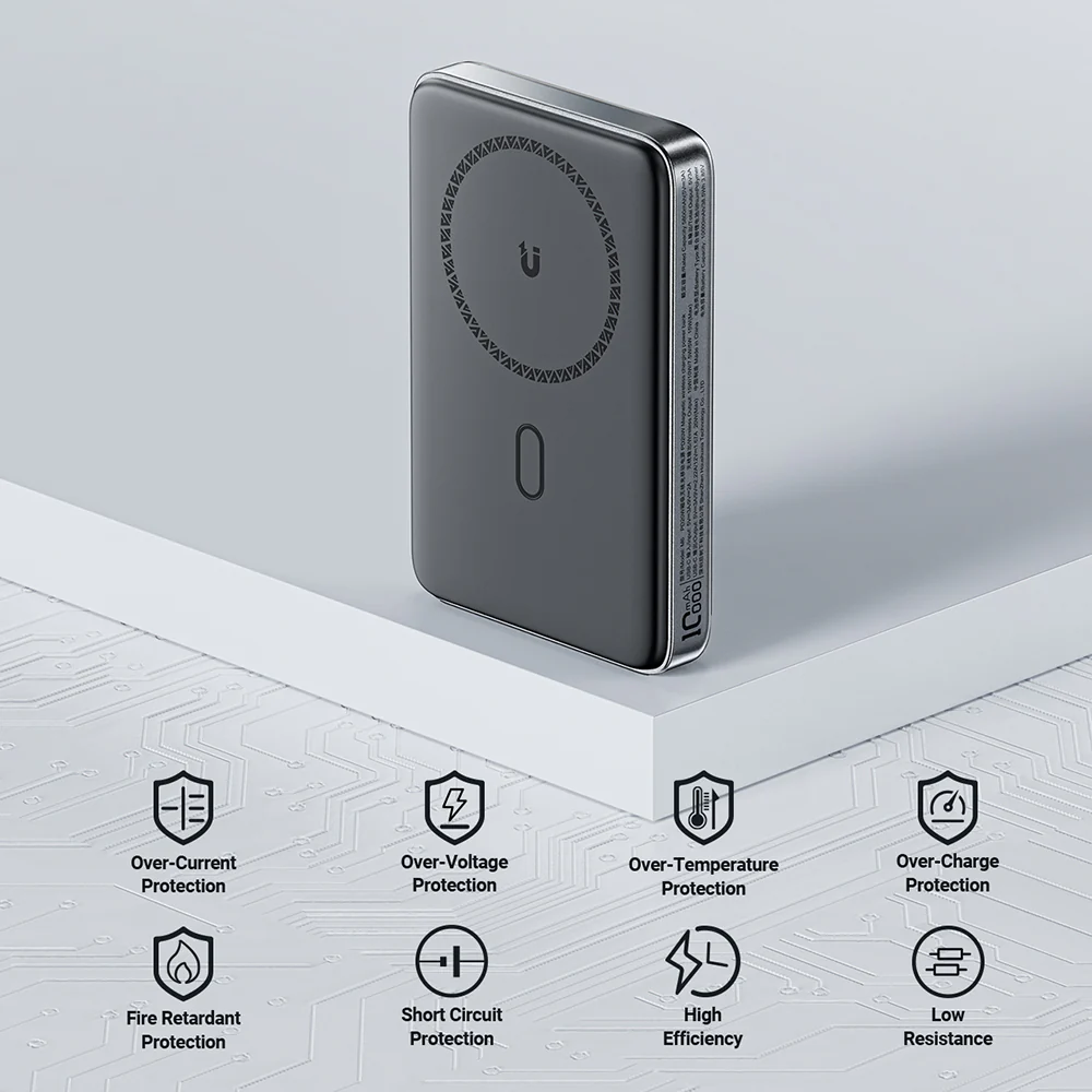 Acefast M6 Wireless External Battery, 10000mAh, 20W, PD + FQI, 1 x QI - 1 x USB-C, Black - Image 4