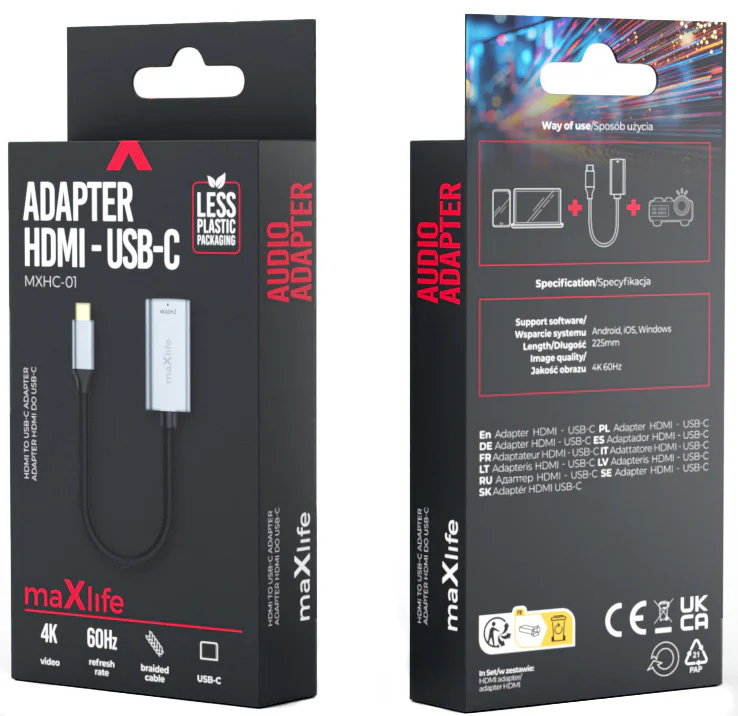 USB-C to HDMI Audio and Video Adapter MaXlife MXHC-01, Gray - Image 10