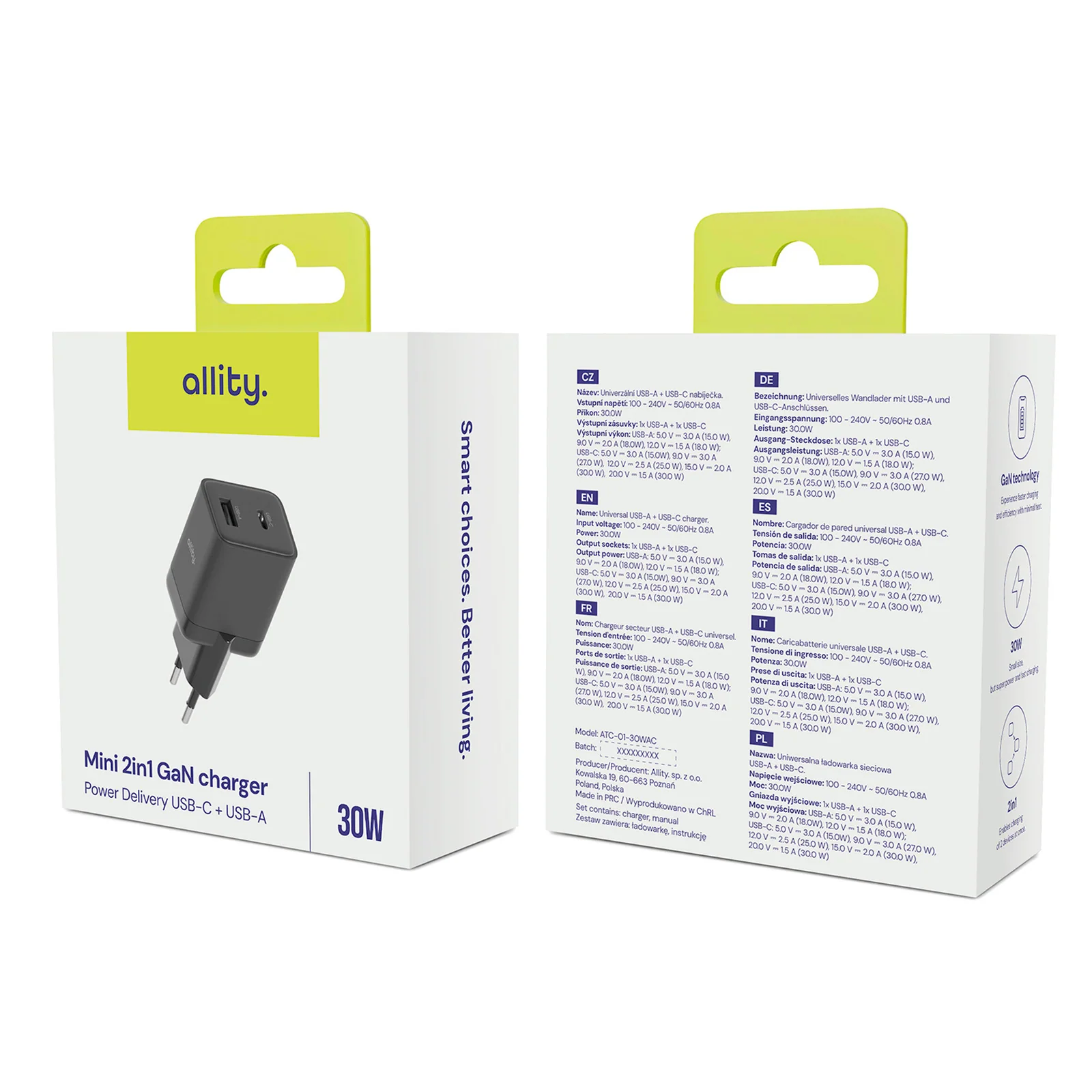 Allity Network Charger. ATC-01-30WAC Mini, 30W, 3A, 1 x USB-A - 1 x USB-C, Black - Image 7