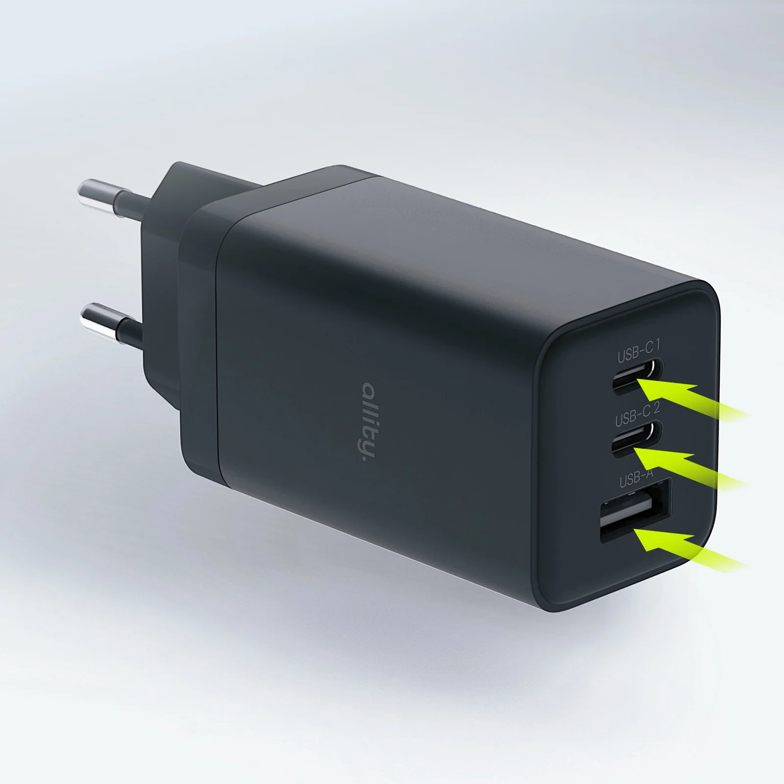 Allity Network Charger. ATC-01-65WACC Fast, 65W, 3.25A, 1 x USB-A - 2 x USB-C, Black - Image 4