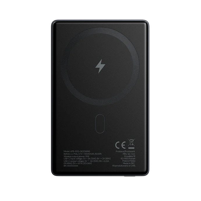 Allity Wireless External Battery. APB-300, 5000mAh, 20W, PD + QC, 1 x QI - 1 x USB-C, Gray - Image 3