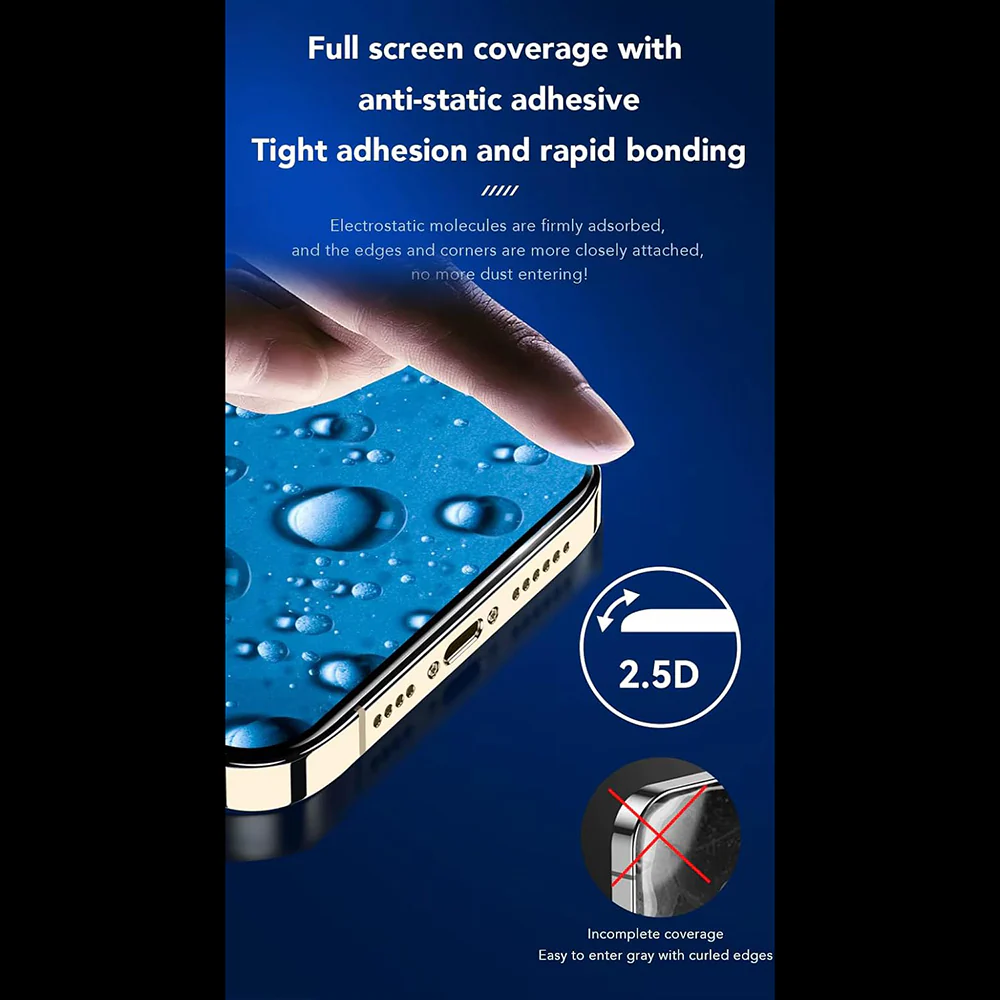 Anank 5X Reinforced CG Screen Protector for Apple iPhone 16, Tempered Glass, Full Glue, 2.5D, Black - Image 4