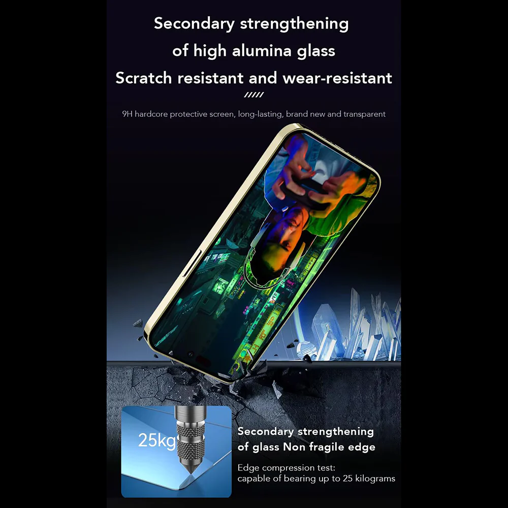 Anank Anti-Fingerprint Screen Protector for Apple iPhone 15 Pro Max, Tempered Glass, Full Glue, 2.5D, Black - Image 10