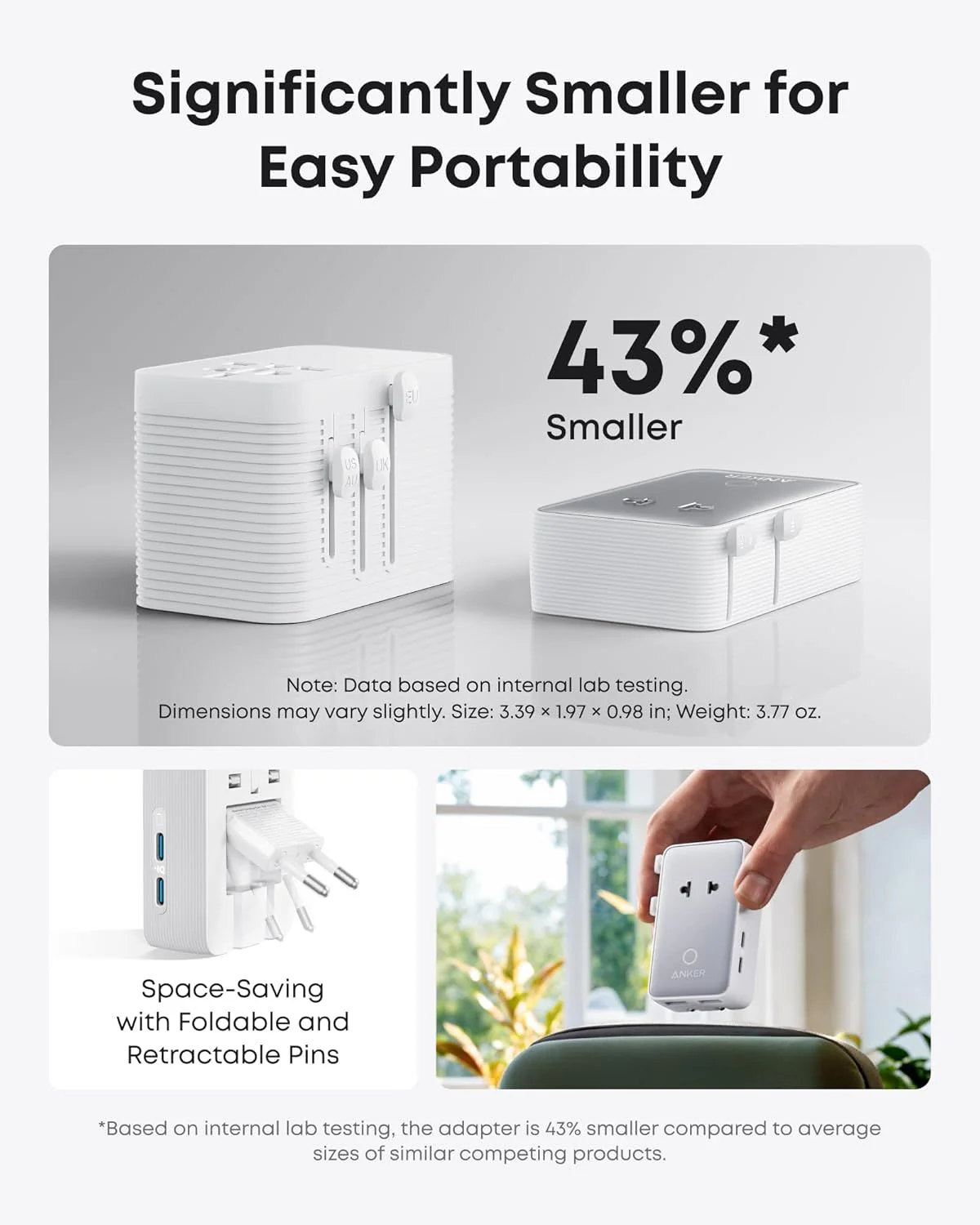 Anker Nano Travel Network Charger, 20W, 3A, 2 x USB-A - 2 x USB-C, White A9215H21 - Image 2