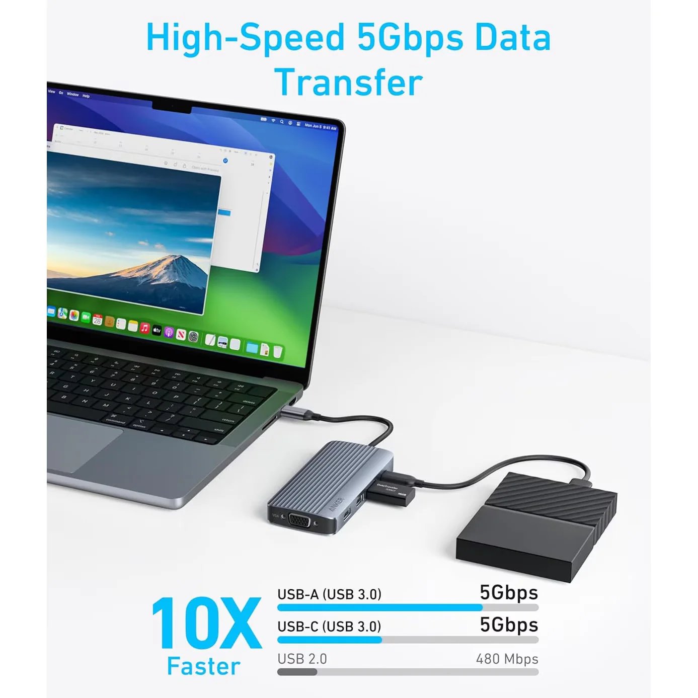 Anker USB-C Hub, 3 x USB-A 3.0 - 2 x USB-C - 2 x HDMI - 1 x VGA, Gray A83790A2 - Image 7