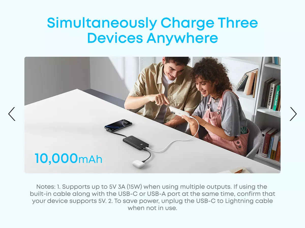 Anker Zolo External Battery, 10000mAh, 22.5W, QC + PD, 1 x USB-A - 2 x USB-C, White A110DH21 - Image 4