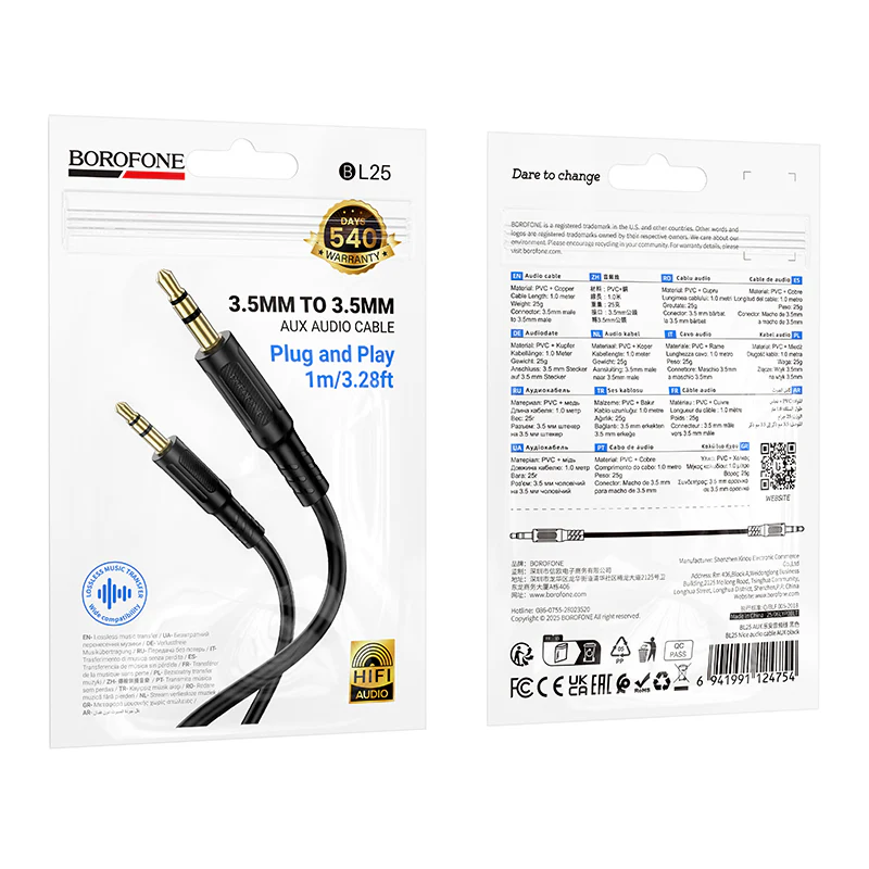 Audio Cable 3.5mm - 3.5mm Borofone BL25 Nice, 1m, Black - Image 7