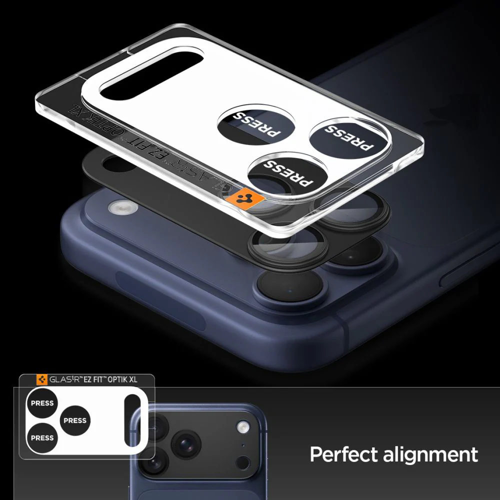 Back Camera Protection Film Spigen GlastR EZ FIT Optik Pro XL for Apple iPhone 17 Pro, Tempered Glass, Black AGL10644 - Image 6