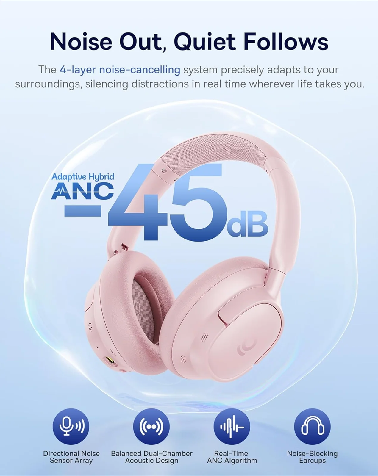 Baseus Bass BH1 NC Bluetooth Handsfree, MultiPoint, A2DP, ANC, Pink A0203704 - Image 2