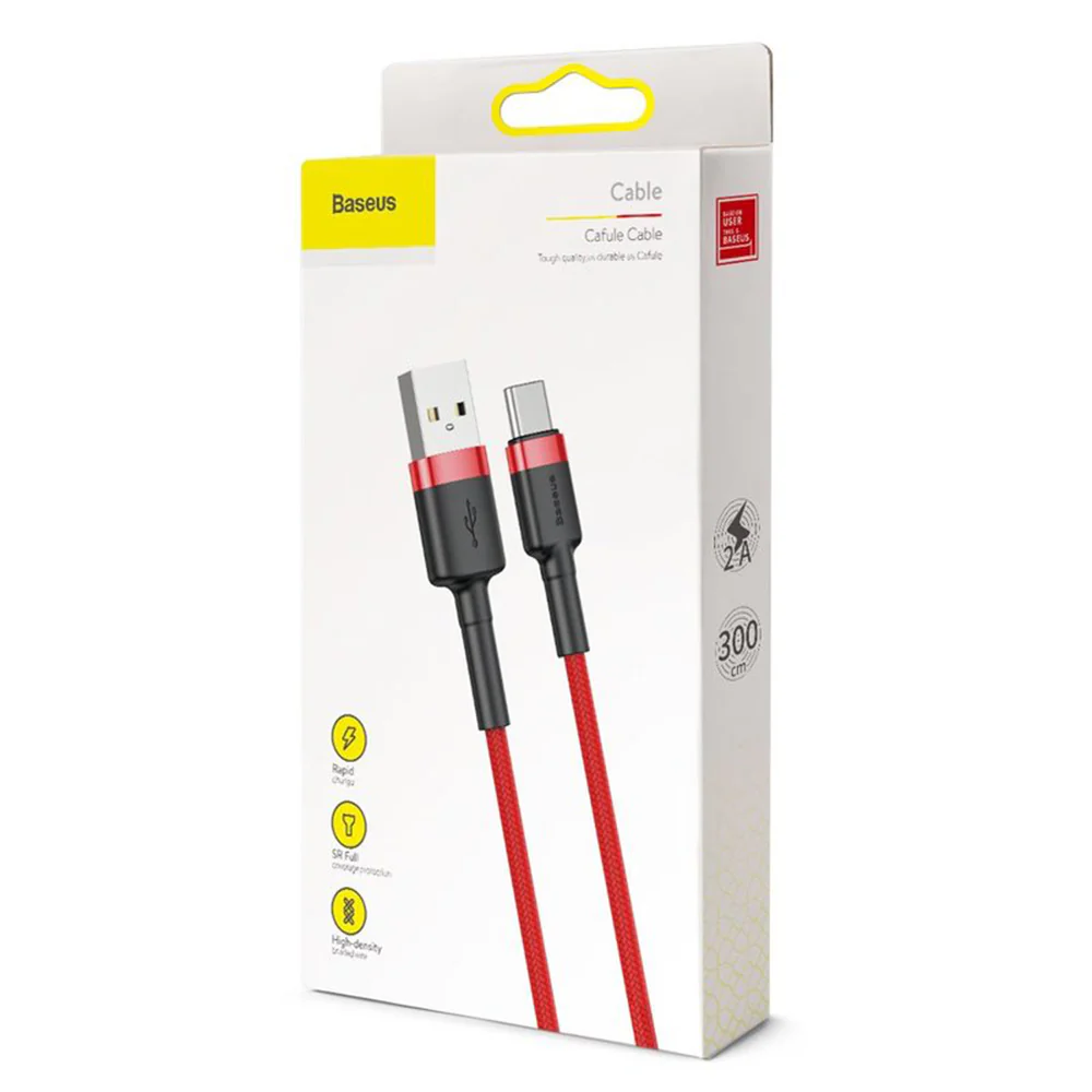 Baseus Cafule USB-A to USB-C Data and Charging Cable, 18W, 3m, Red CATKLF-U09 - Image 7