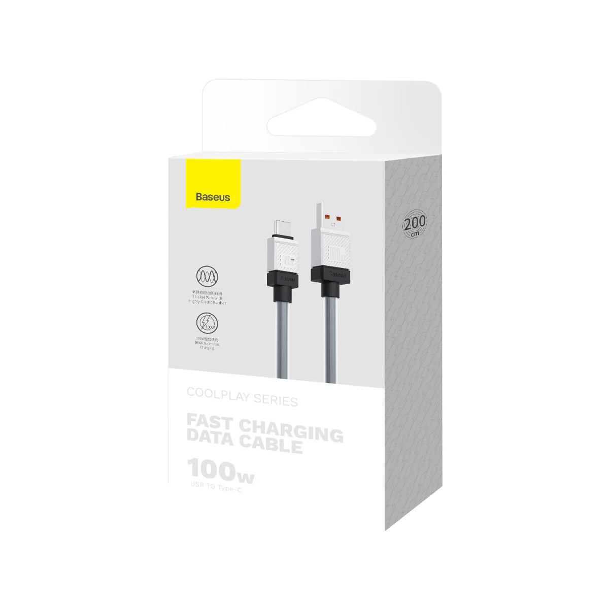 Baseus CoolPlay USB-A to USB-C Data and Charging Cable, 100W, 2m, Black CAKW000701 - Image 2