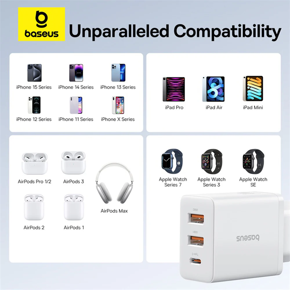 Baseus Cube Network Charger, 30W, 3A, 2 x USB-A - 1 x USB-C, White P10111402213-00 - Image 11