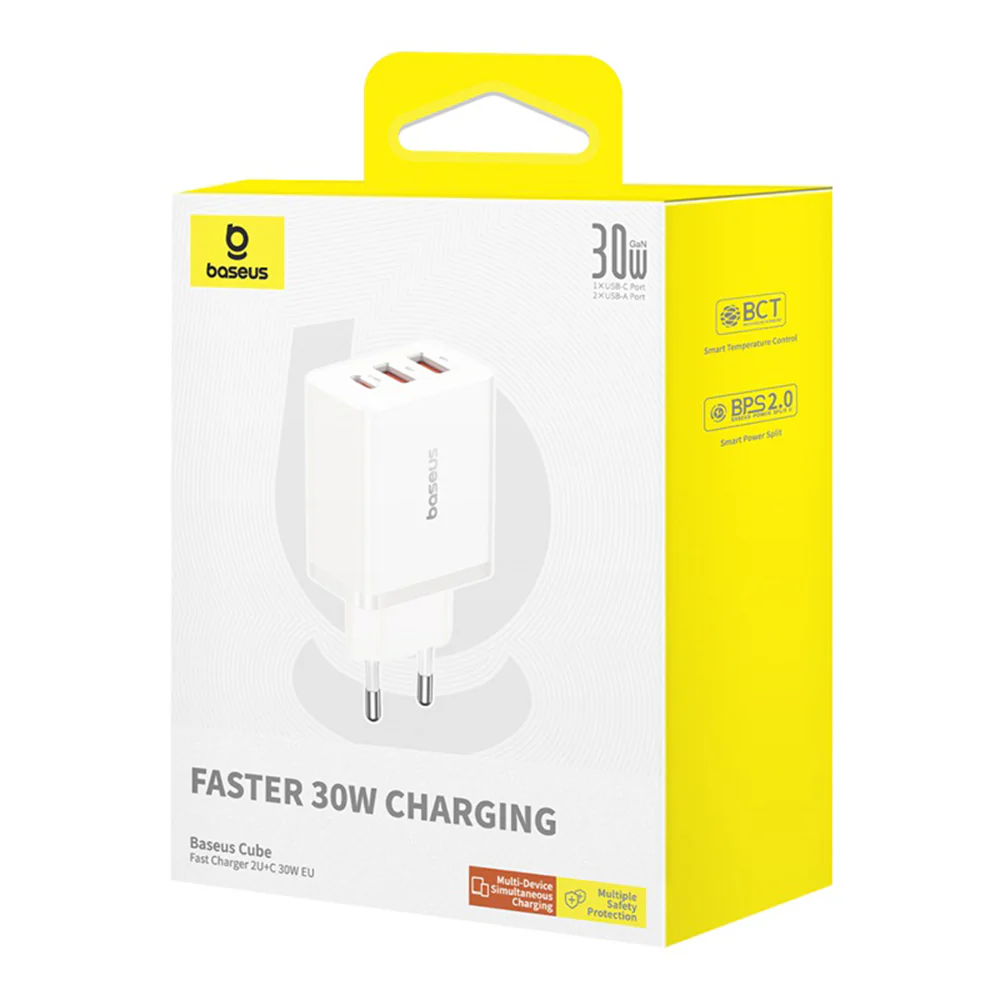 Baseus Cube Network Charger, 30W, 3A, 2 x USB-A - 1 x USB-C, White P10111402213-00 - Image 12