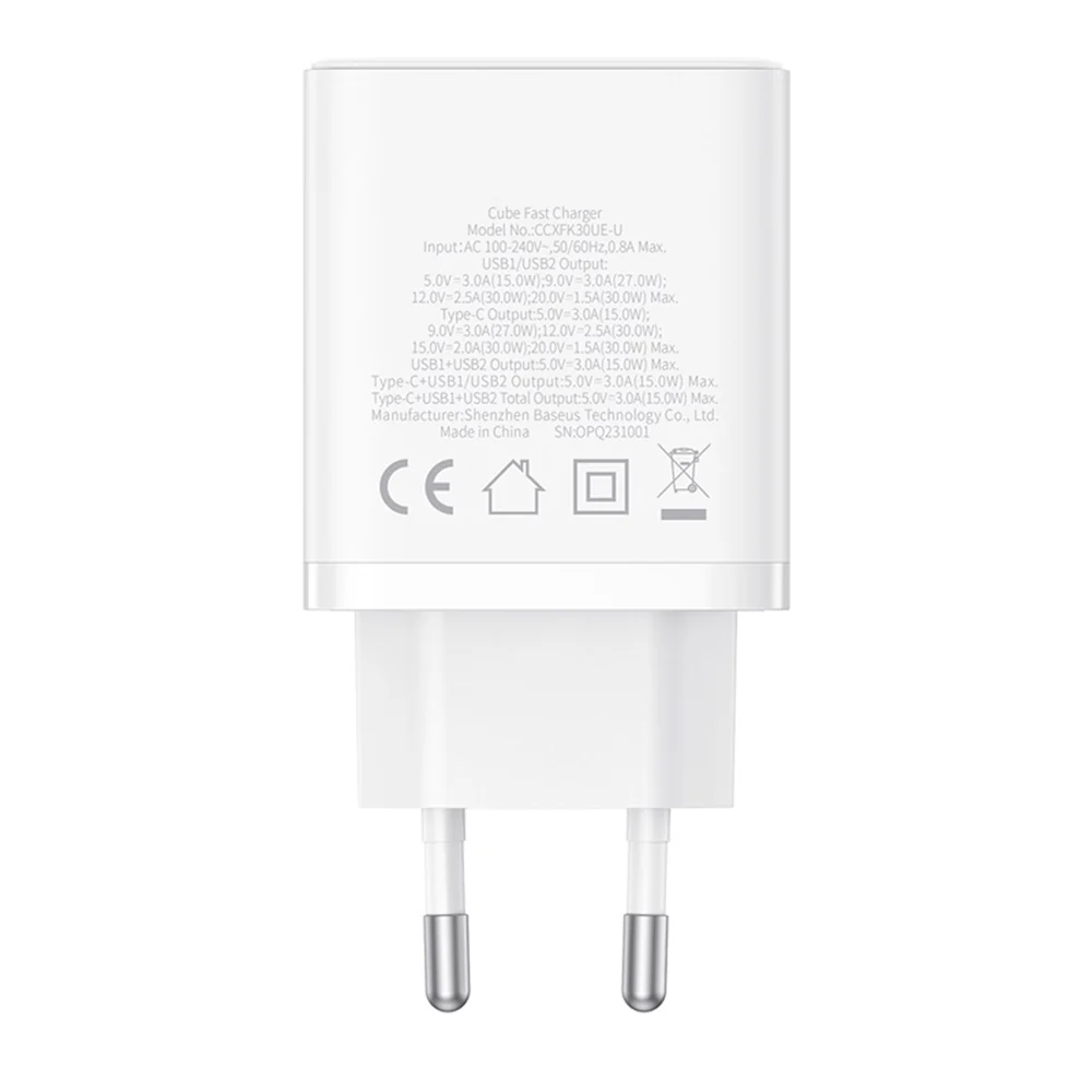 Baseus Cube Network Charger, 30W, 3A, 2 x USB-A - 1 x USB-C, White P10111402213-00 - Image 6