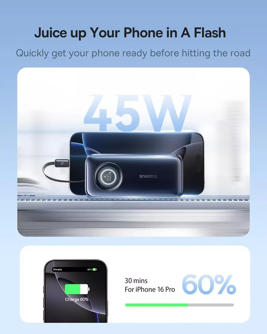 Baseus EnerCore CR11 External Battery, 10000mAh, 45W, PD, 2 x USB-C, Black E0027G01 - Image 3