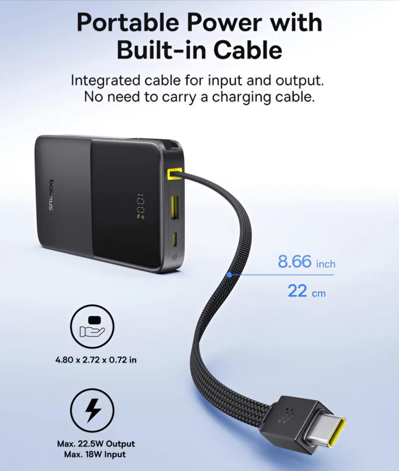 Baseus EnerFill Bipow2 Pro External Battery, 10000mAh, 22.5W, QC + PD, 1 x USB-A - 2 x USB-C, Black E0027600 - Image 5