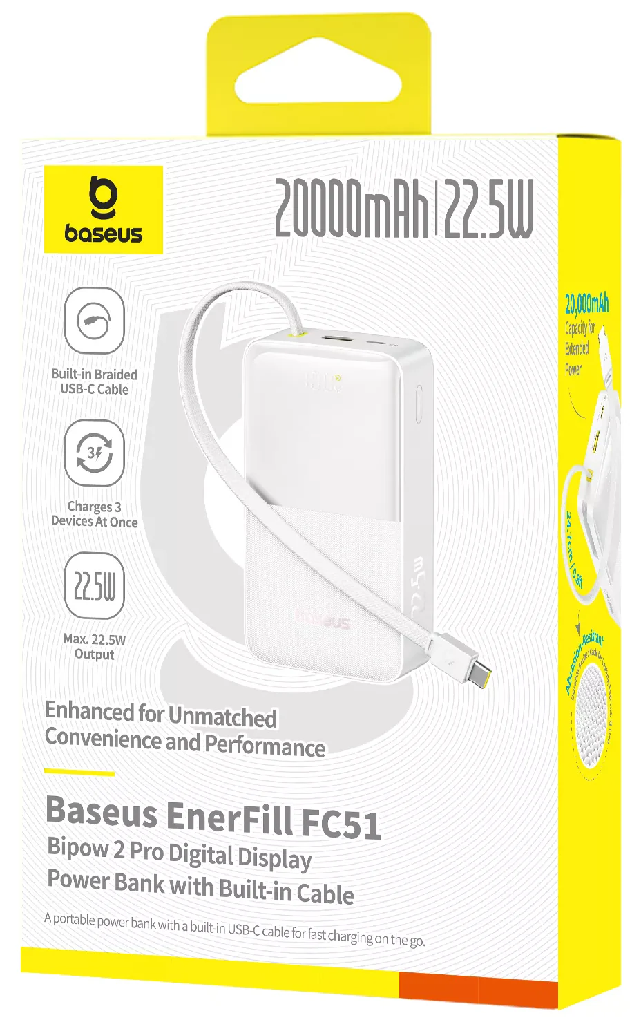 Baseus EnerFill Bipow2 Pro External Battery, 20000mAh, 22.5W, QC + PD, 1 x USB-A - 2 x USB-C, White E0027700 - Image 6