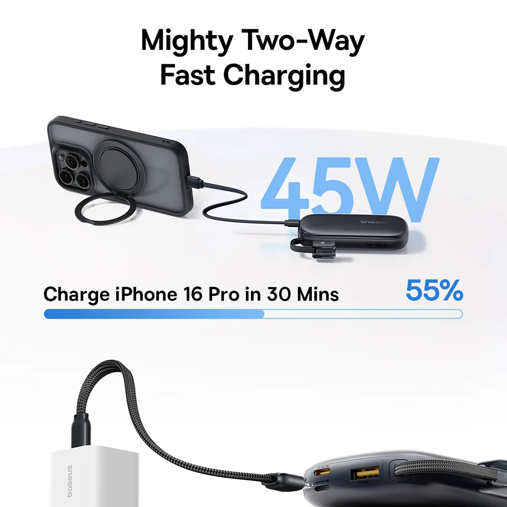 Baseus EnerFill FC21 Qpow 3 Ultra External Battery, 10000mAh, 45W, QC + PD, 1 x USB-A - 1 x USB-C, Beige E0027Q01 - Image 6