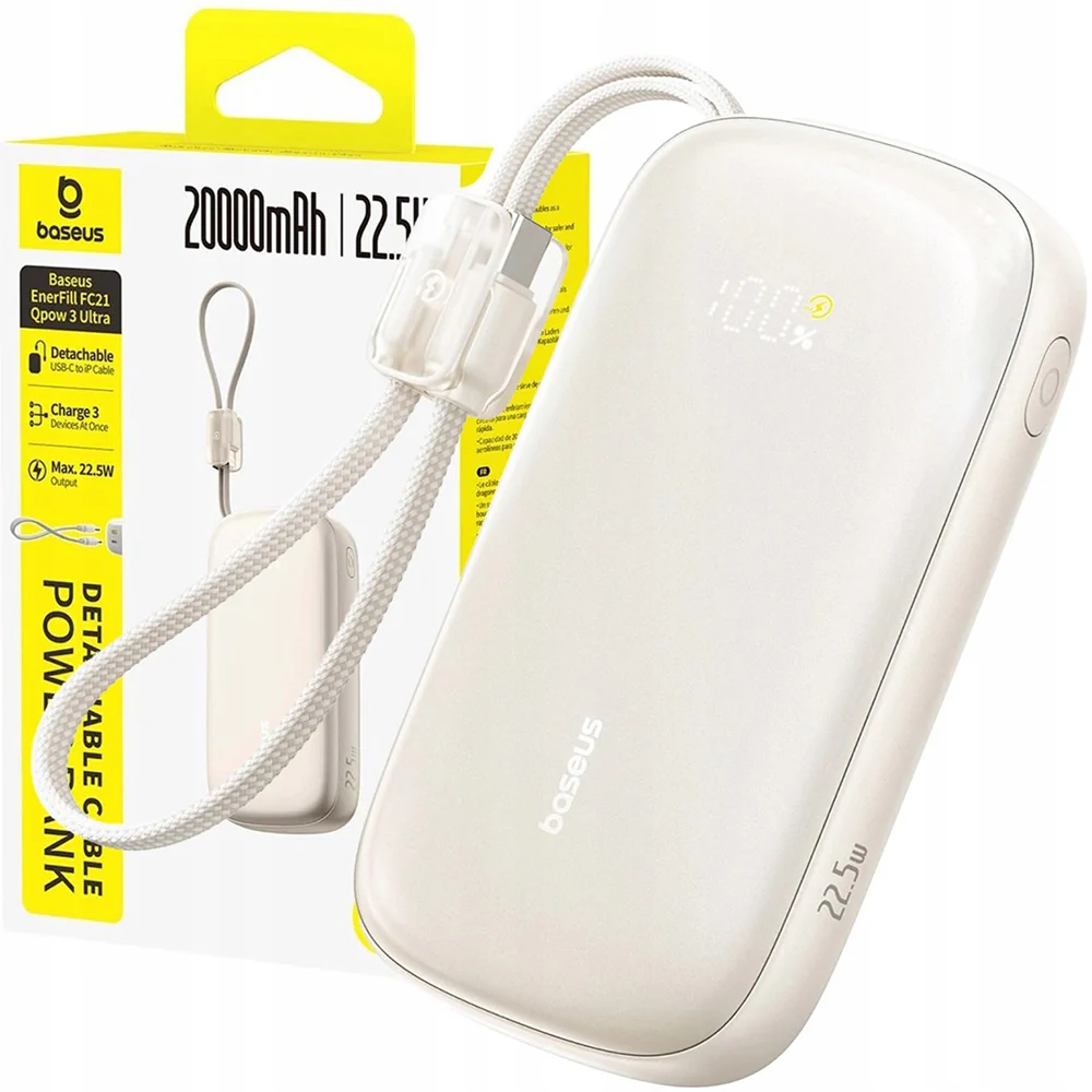 Baseus EnerFill FC21 Qpow 3 Ultra External Battery, 10000mAh, 45W, QC + PD, 1 x USB-A - 1 x USB-C, Beige E0027Q01 - Image 7