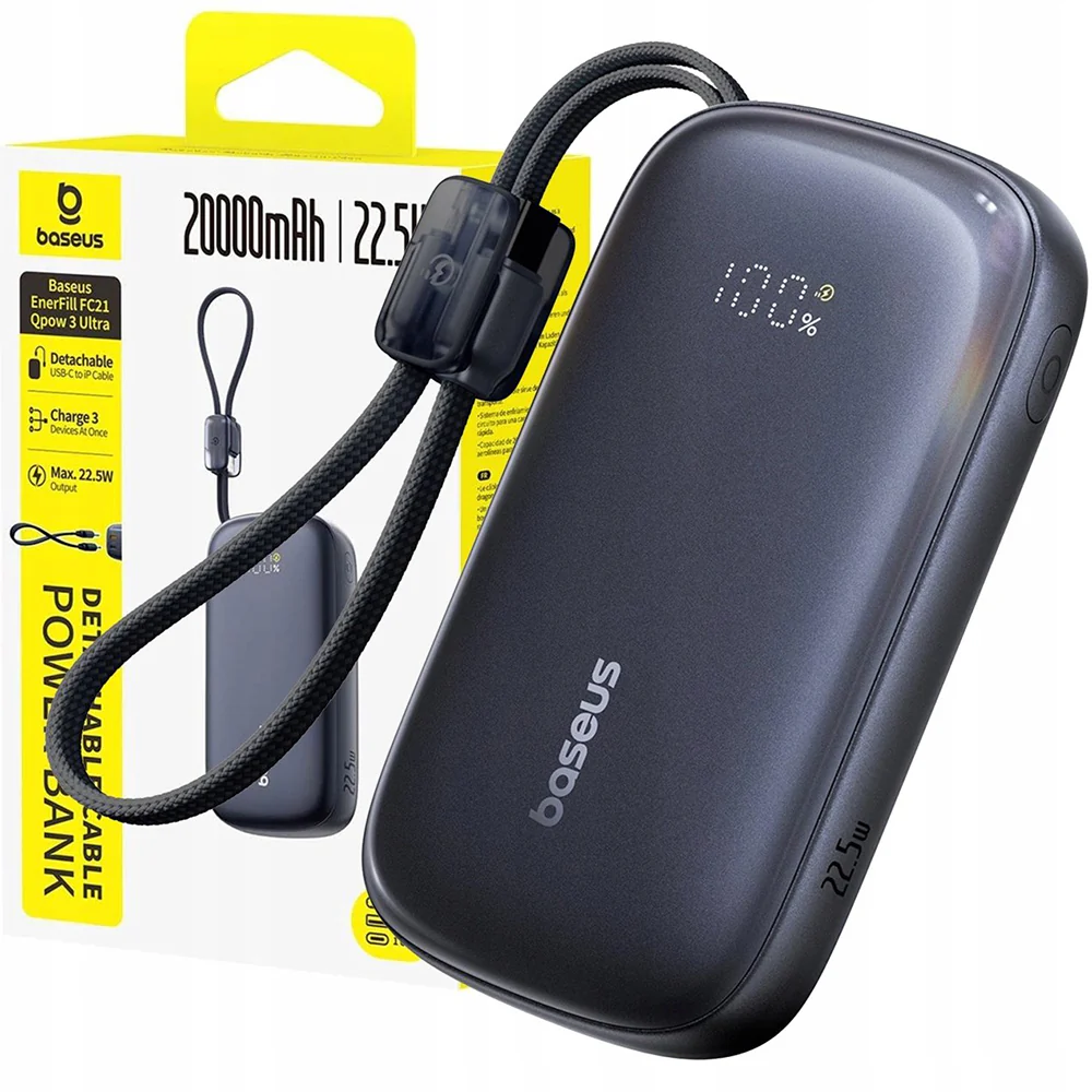 Baseus EnerFill FC21 Qpow 3 Ultra External Battery, 20000mAh, 22.5W, QC + PD, 1 x USB-A - 1 x USB-C, Black E0027M00 - Image 7