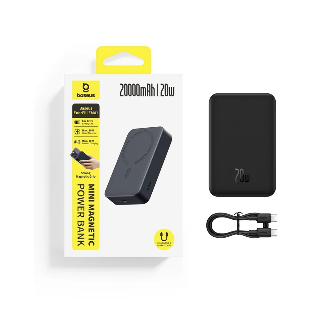 Baseus EnerFill FM41 Wireless External Battery, 20000mAh, 20W, PD - FQI, 1 x QI - 1 x USB-C, Black E0027U00 - Image 5