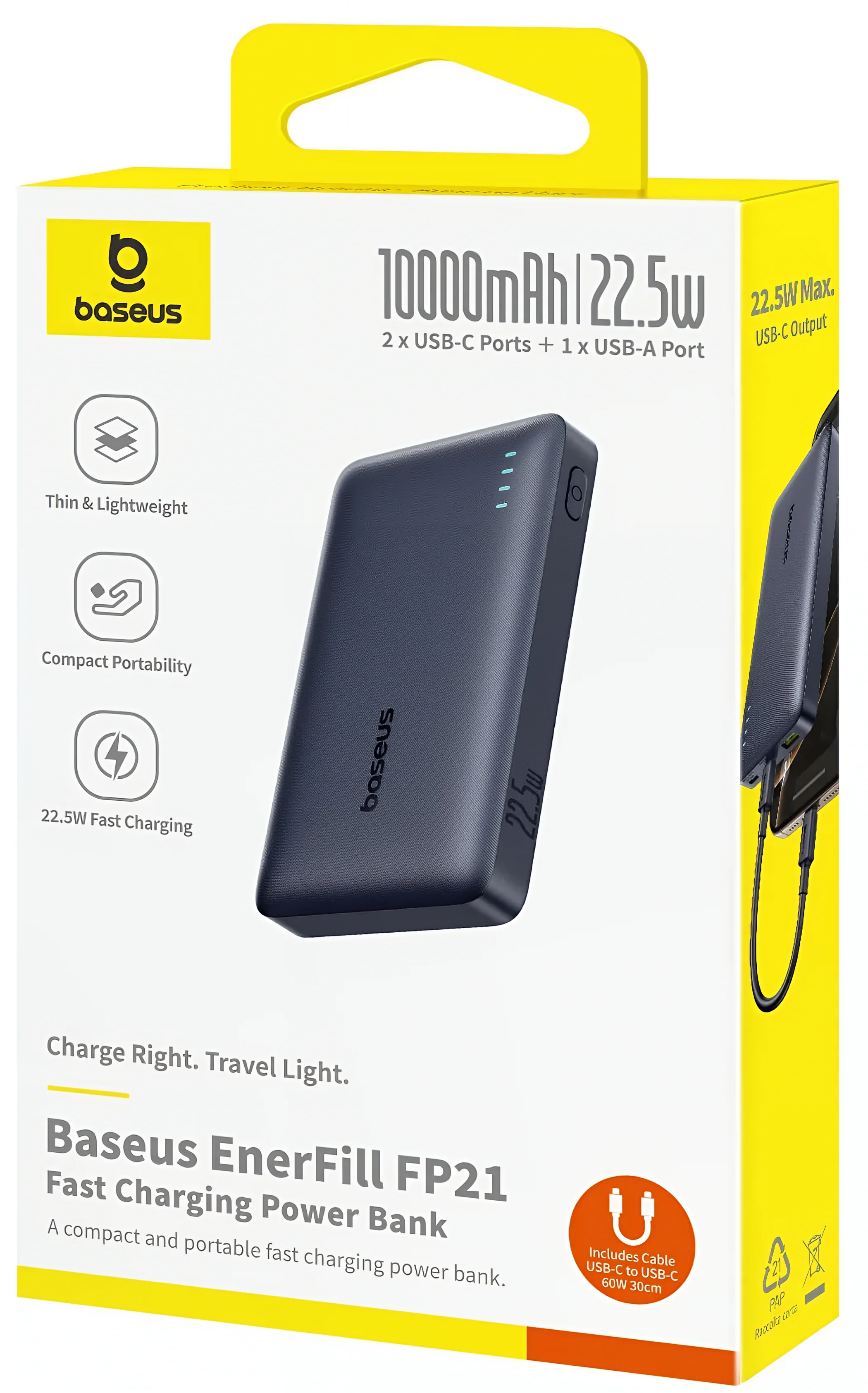 Baseus EnerFill FP21 External Battery, 10000mAh, 22.5W, QC + PD, 1 x USB-A - 2 x USB-C, Black P1008210D123-00 - Image 11