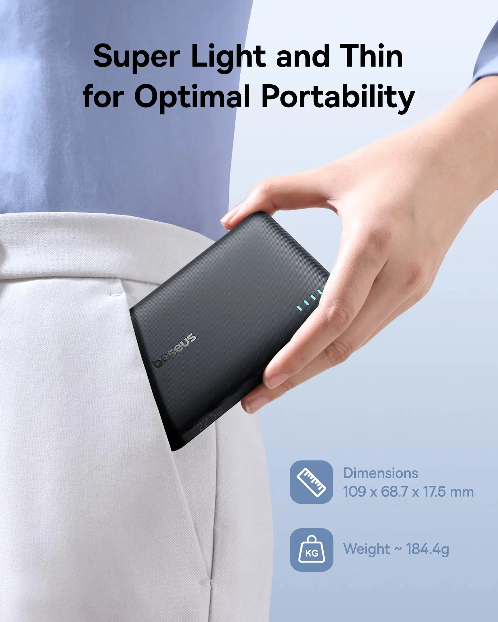 Baseus EnerFill FP21 External Battery, 10000mAh, 22.5W, QC + PD, 1 x USB-A - 2 x USB-C, Black P1008210D123-00 - Image 7