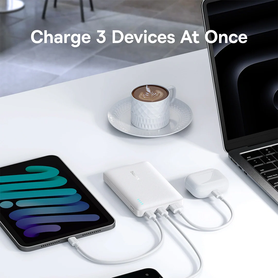 Baseus EnerFill FP21 External Battery, 10000mAh, 22.5W, QC + PD, 1 x USB-A - 2 x USB-C, White P1008210D213-00 - Image 2
