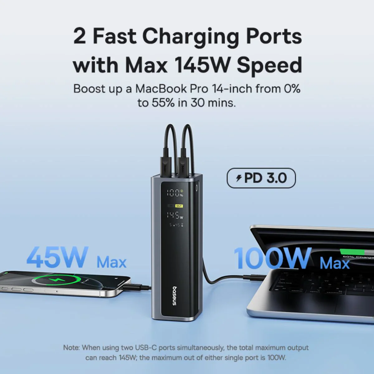 Baseus EnerGeek GP12 External Battery, 20800mAh, 145W, QC + PD, 2 x USB-A - 2 x USB-C, Gray P10082109813-00 - Image 6