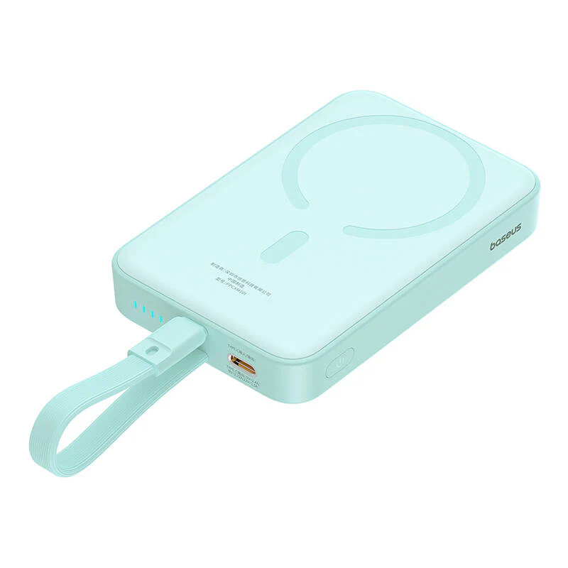 Baseus Magnetic Mini Wireless External Battery, 10000mAh, 20W, PD + FQI, 1 x Lightning - 1 x QI - 1 x USB-C, Green P10022109333-00 - Image 3